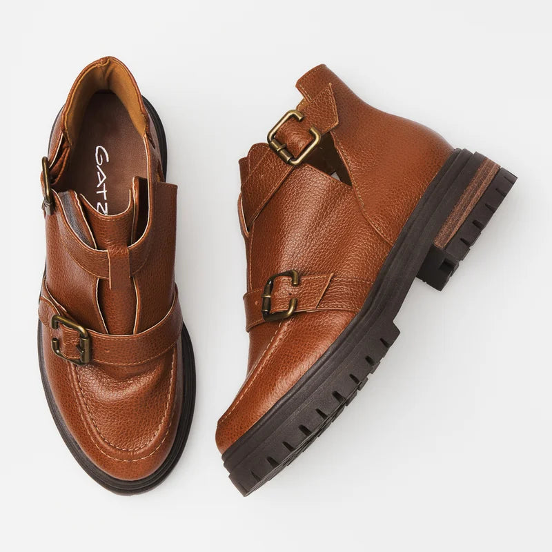 Taline Leather Combat Boot - Caramel