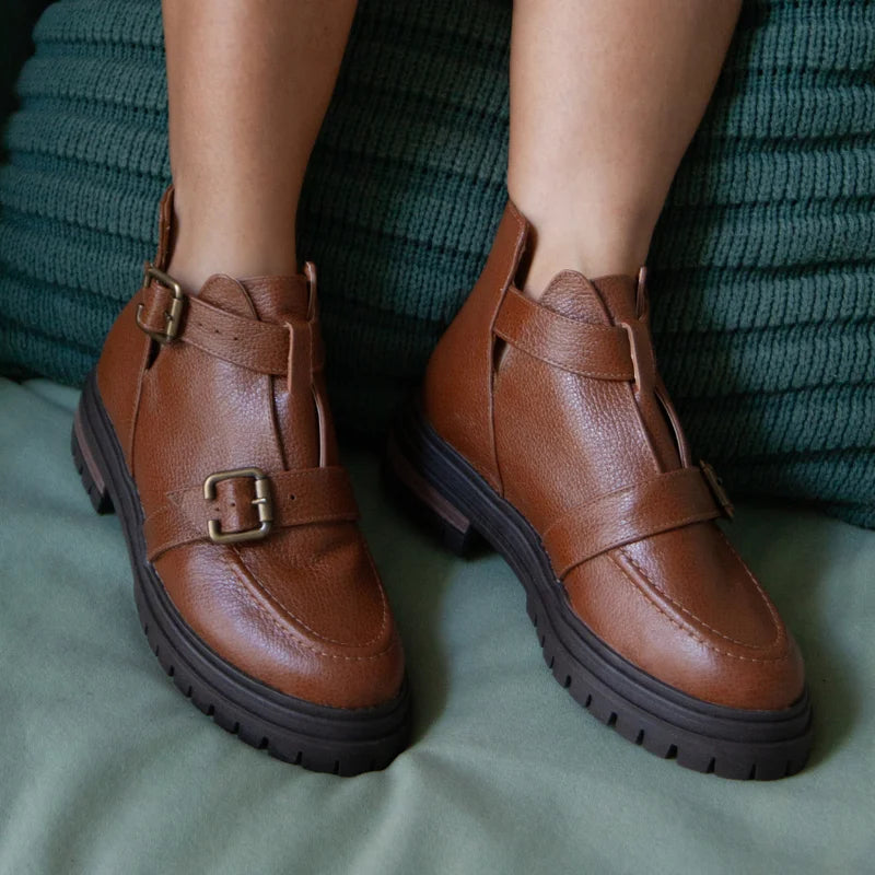 Taline Leather Combat Boot - Caramel
