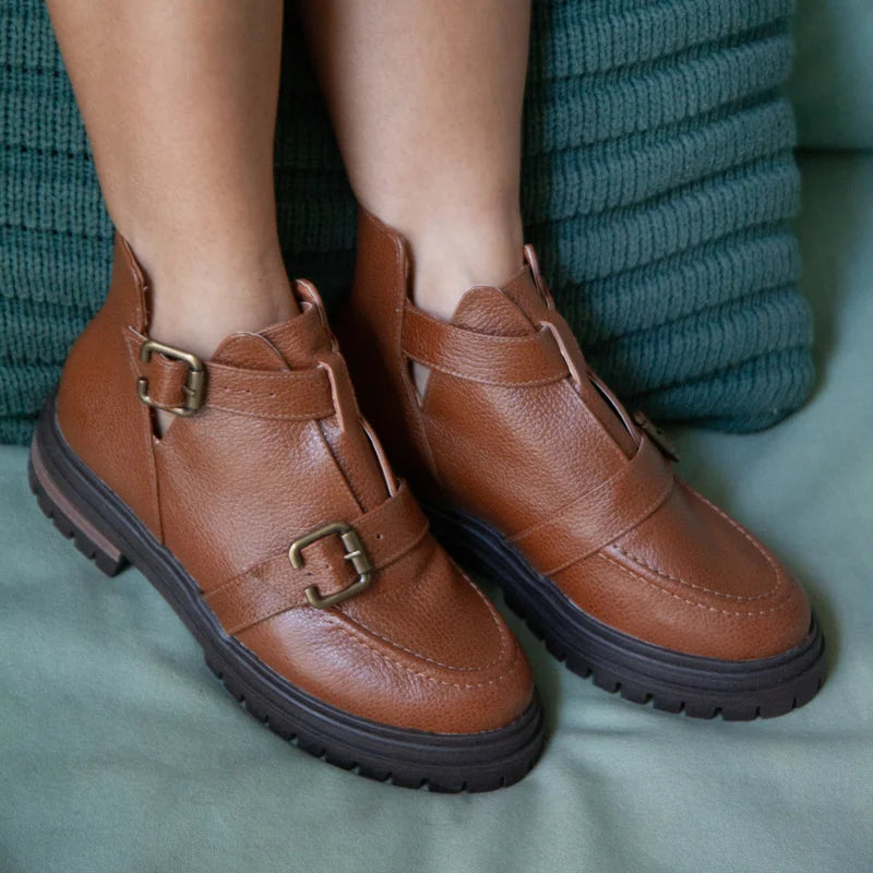 Taline Leather Combat Boot - Caramel