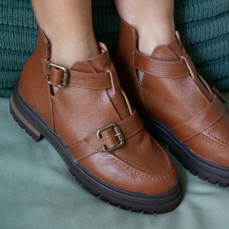 Taline Leather Combat Boot - Caramel