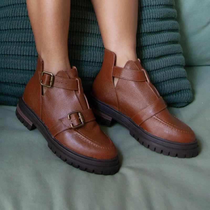 Taline Leather Combat Boot - Caramel