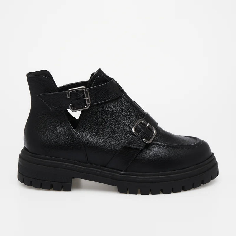 Taline Leather Combat Boot - Black