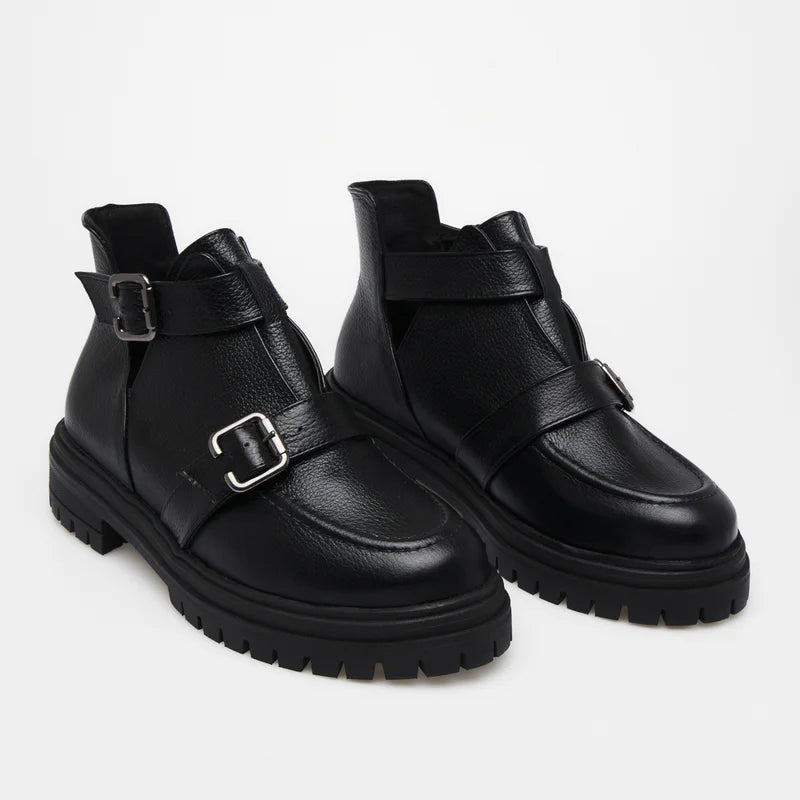 Taline Leather Combat Boot - Black