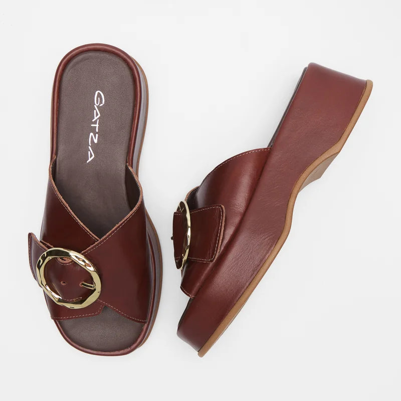 flat leather buckle sandal - Burgundy