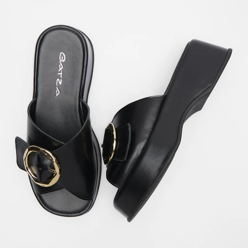 flat leather buckle sandal - Green
