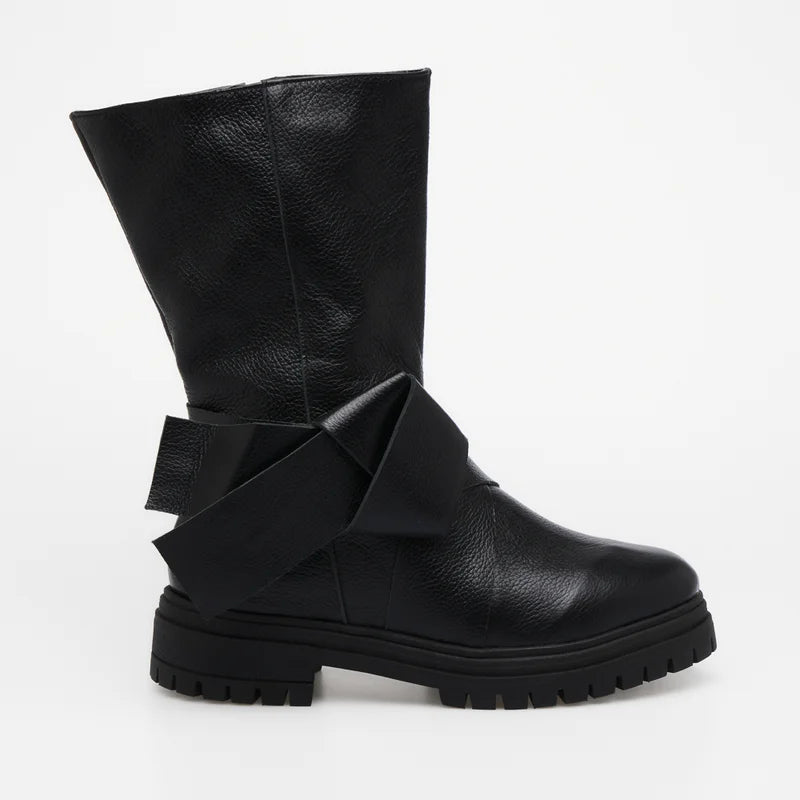 Lace Leather Combat Boot - Black