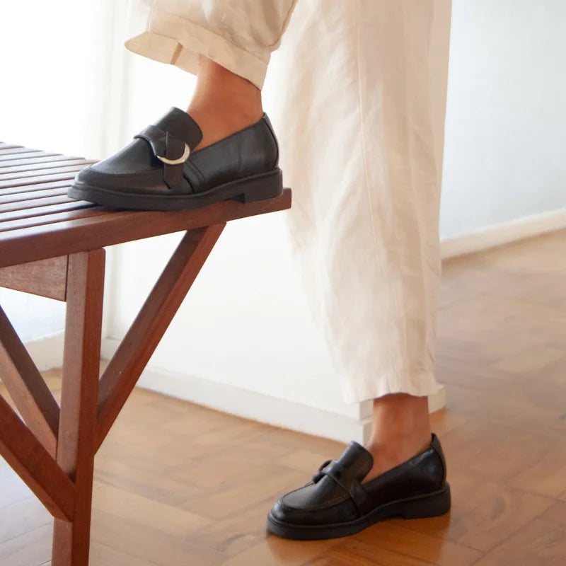 Elorie Leather Loafer - Black