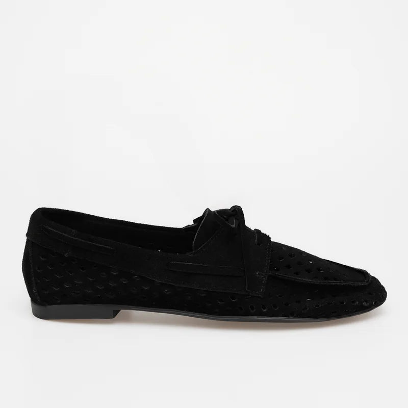 Perforated Leather Loafer - Black