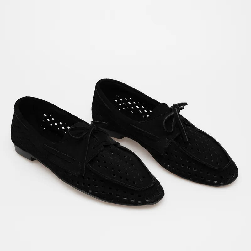 Perforated Leather Loafer - Black