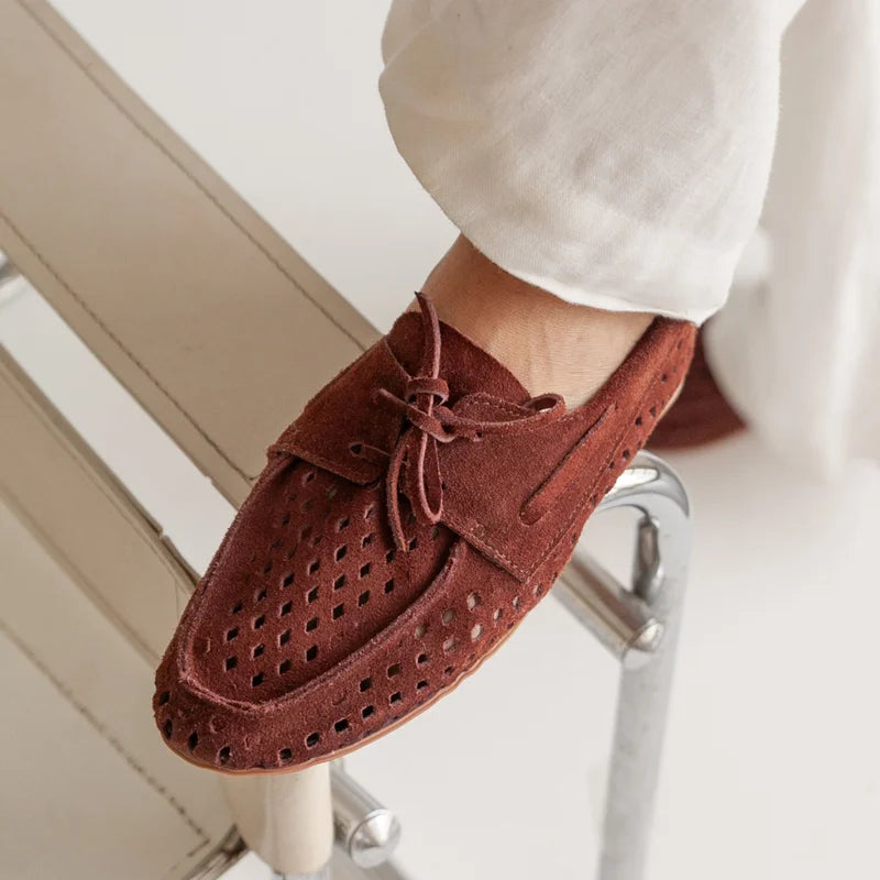 Perforated Leather Loafer - Browm