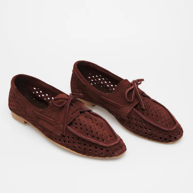 Perforated Leather Loafer - Browm