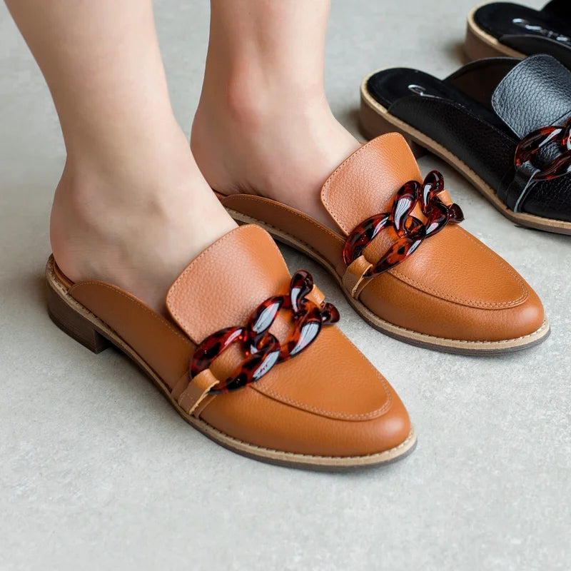 Mule Leather Chain -  Caramel