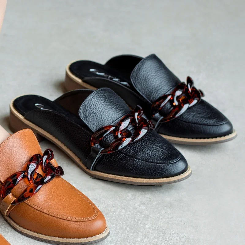 Mule Leather Chain - Black