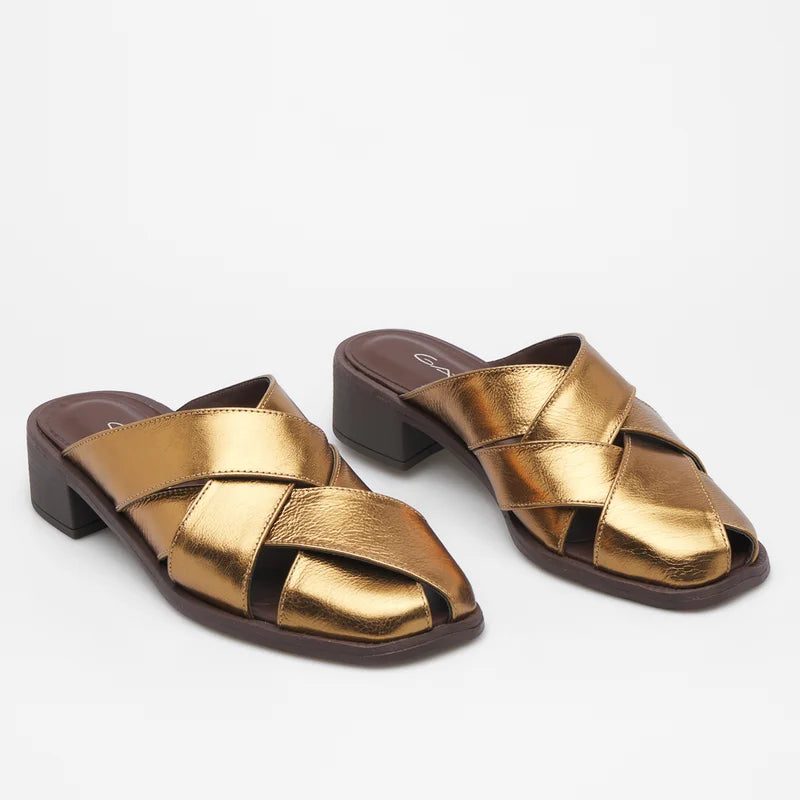 Leather Strap Mule - Old Gold