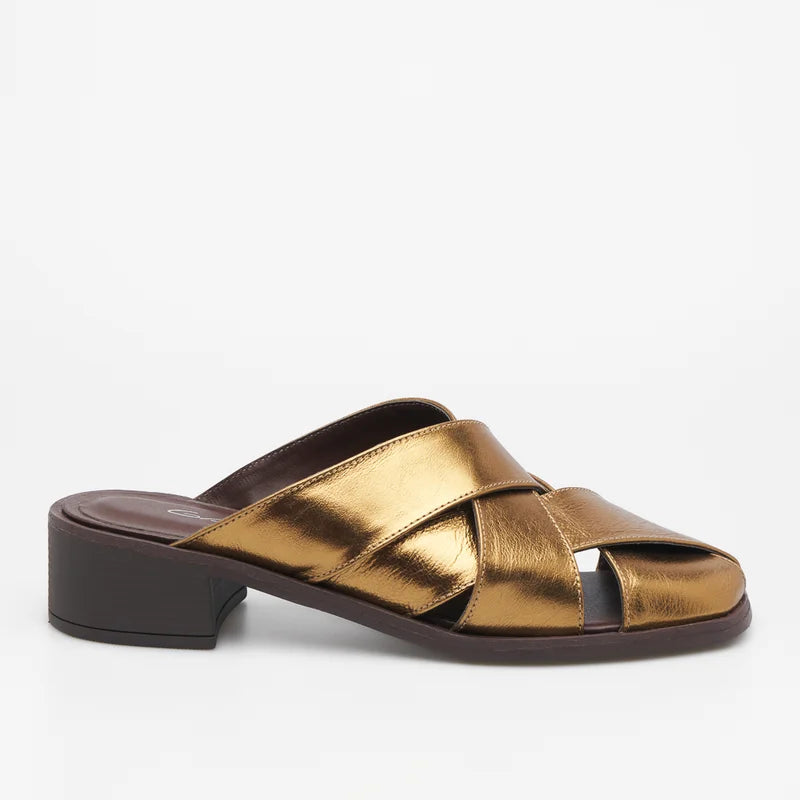 Leather Strap Mule - Old Gold