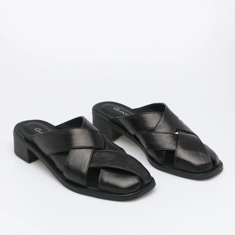 Leather Strap Mule - Black