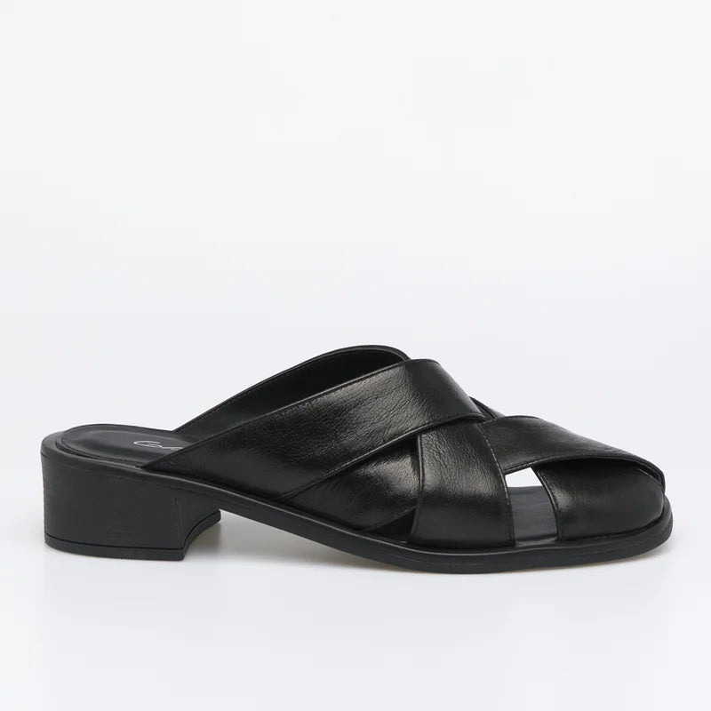 Leather Strap Mule - Black