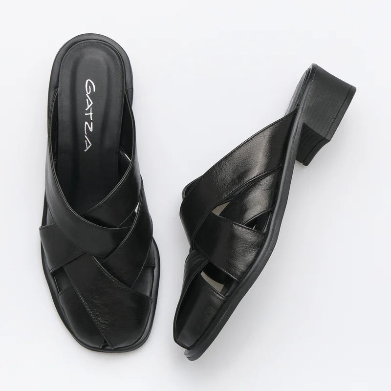 Leather Strap Mule - Black