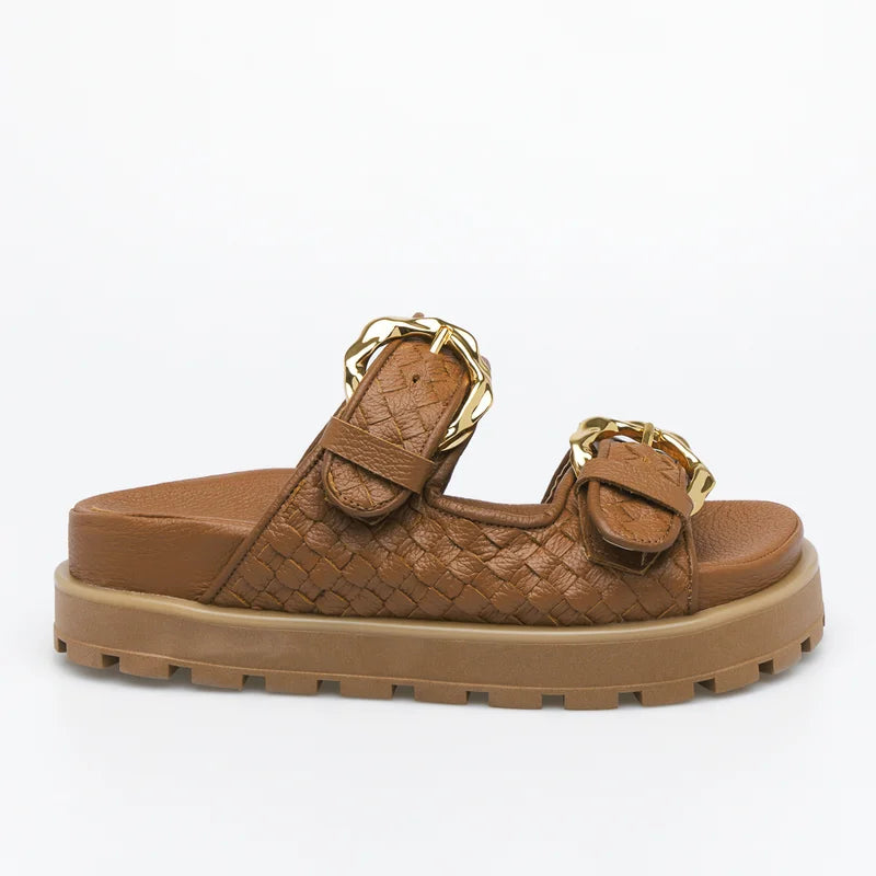 Interlaced Leather Sandal - Caramel