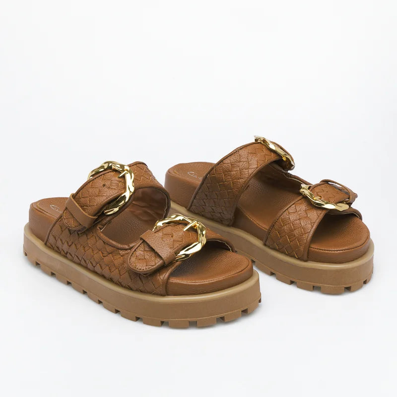 Interlaced Leather Sandal - Caramel