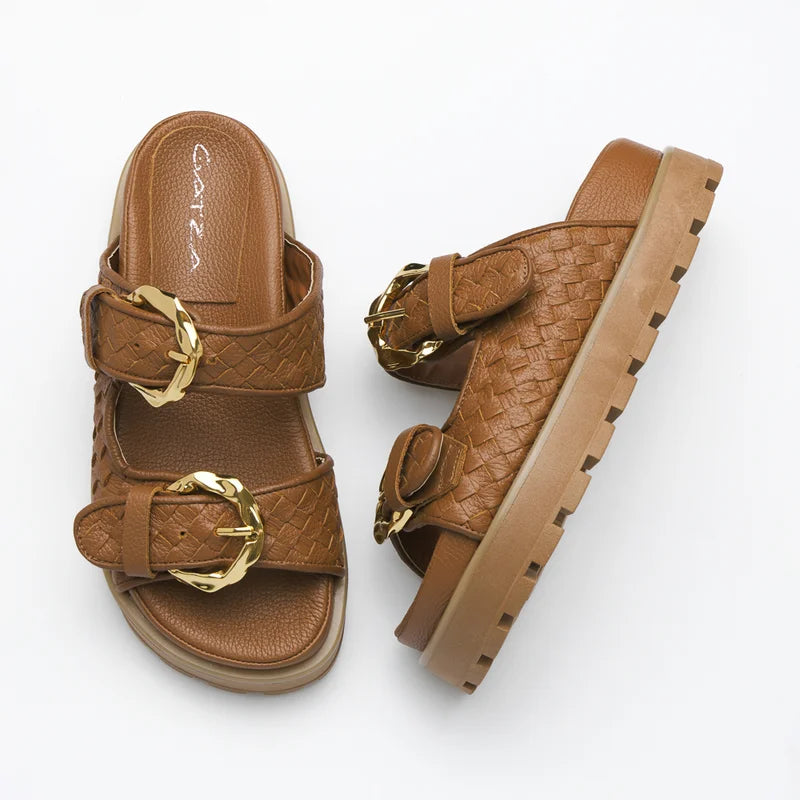 Interlaced Leather Sandal - Caramel