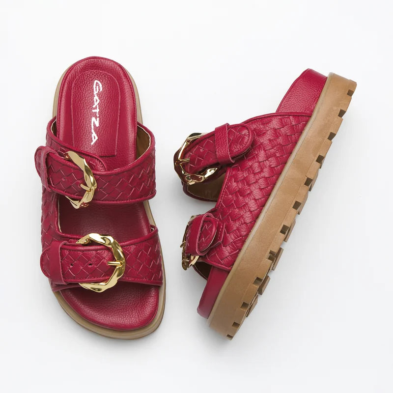 Interlaced Leather Sandal - Cherry