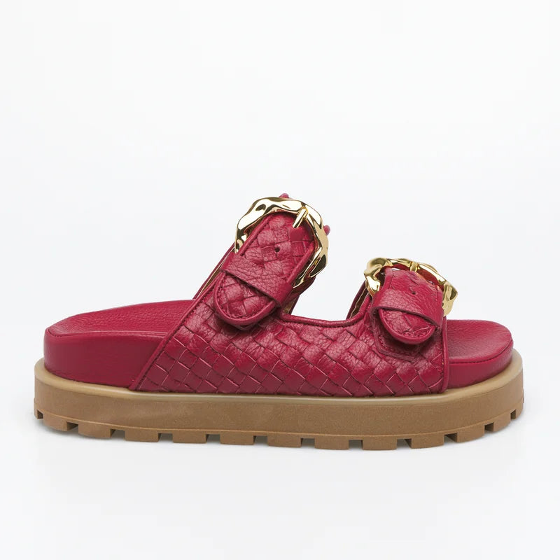Interlaced Leather Sandal - Cherry