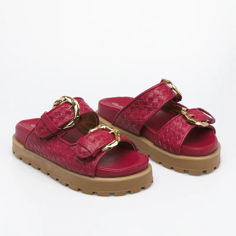 Interlaced Leather Sandal - Cherry