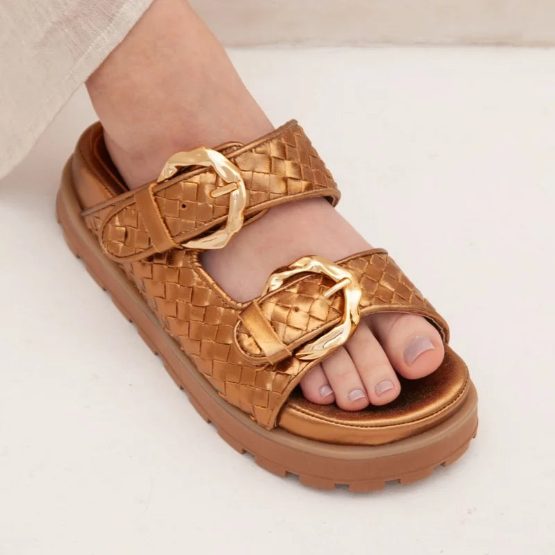 Interlaced Leather Sandal - Old Gold