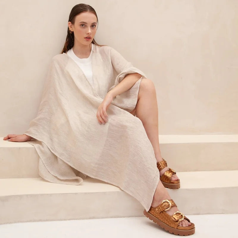 Interlaced Leather Sandal - Old Gold