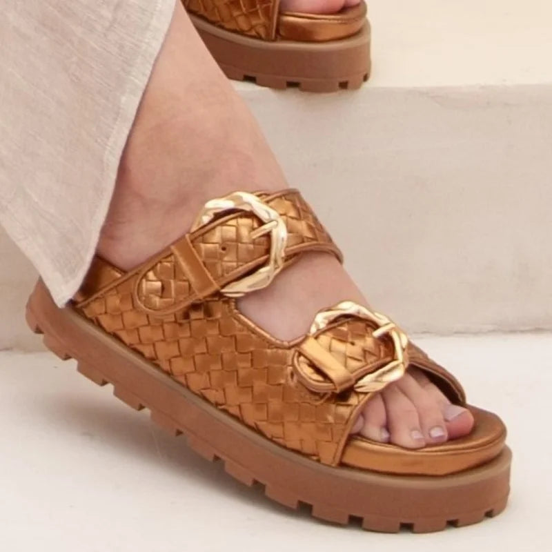 Interlaced Leather Sandal - Old Gold