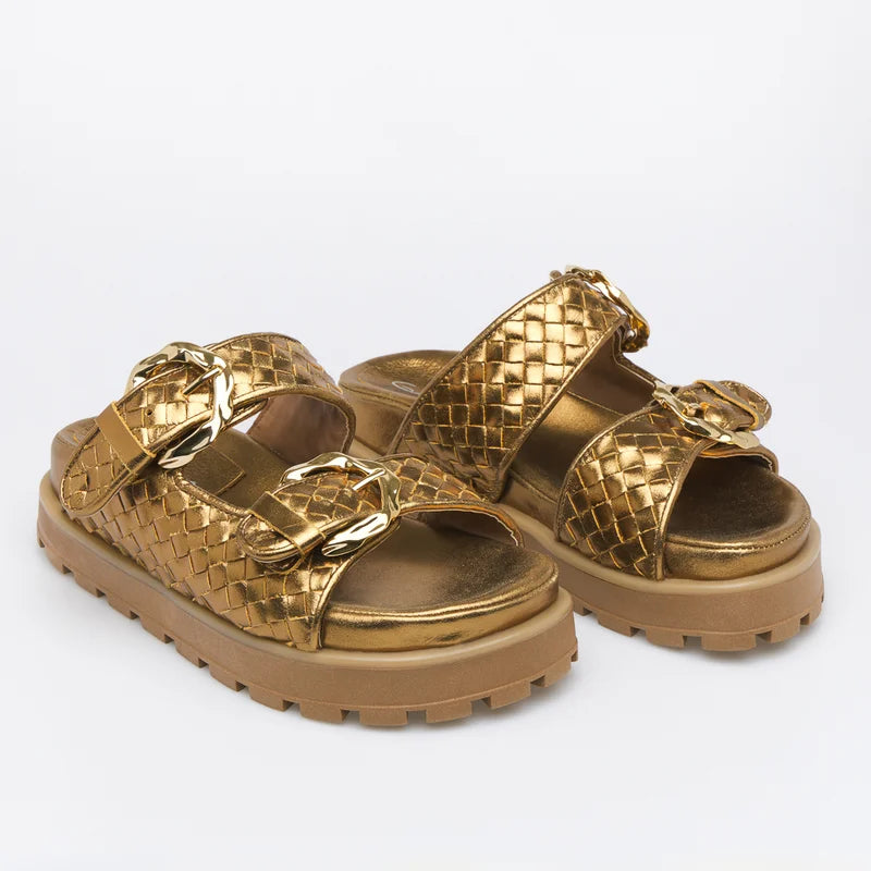 Interlaced Leather Sandal - Old Gold