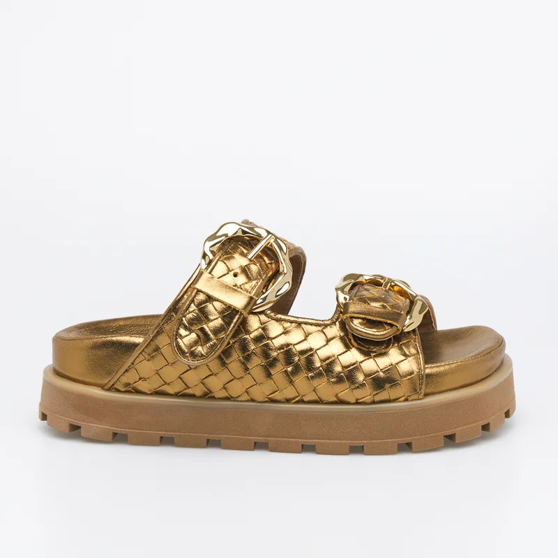 Interlaced Leather Sandal - Old Gold
