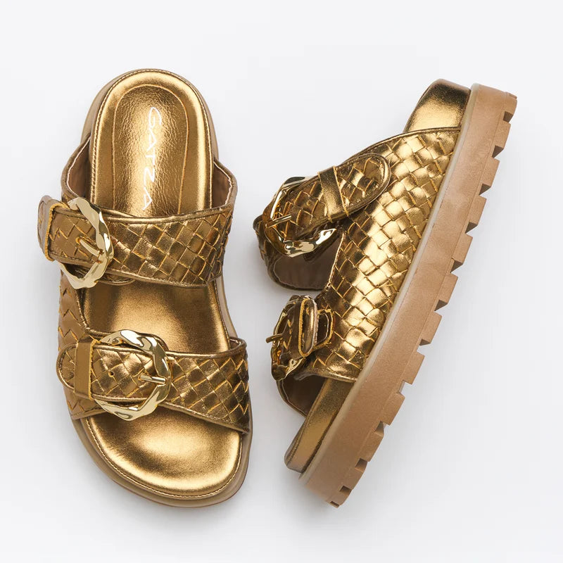 Interlaced Leather Sandal - Old Gold