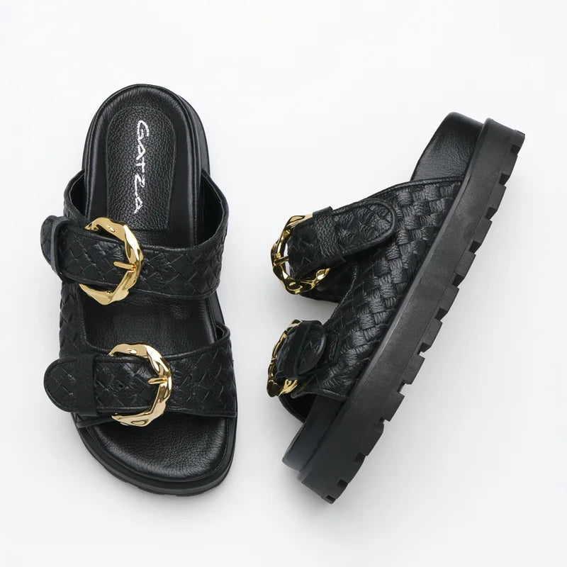 Interlaced Leather Sandal - Black