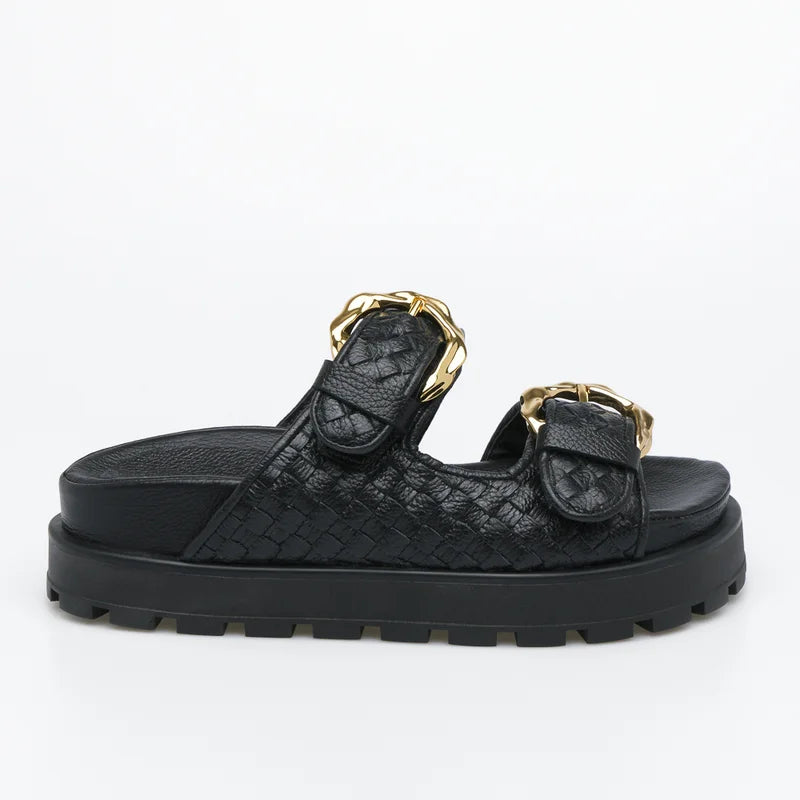 Interlaced Leather Sandal - Black