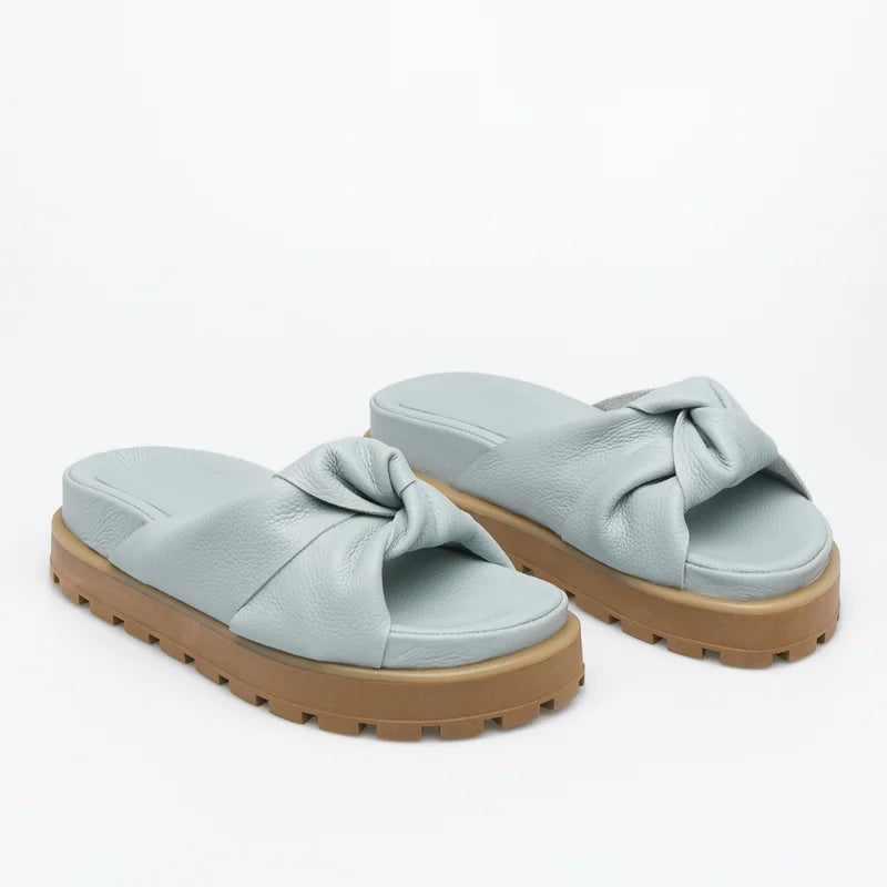 Knot Leather Slide Sandal Blue