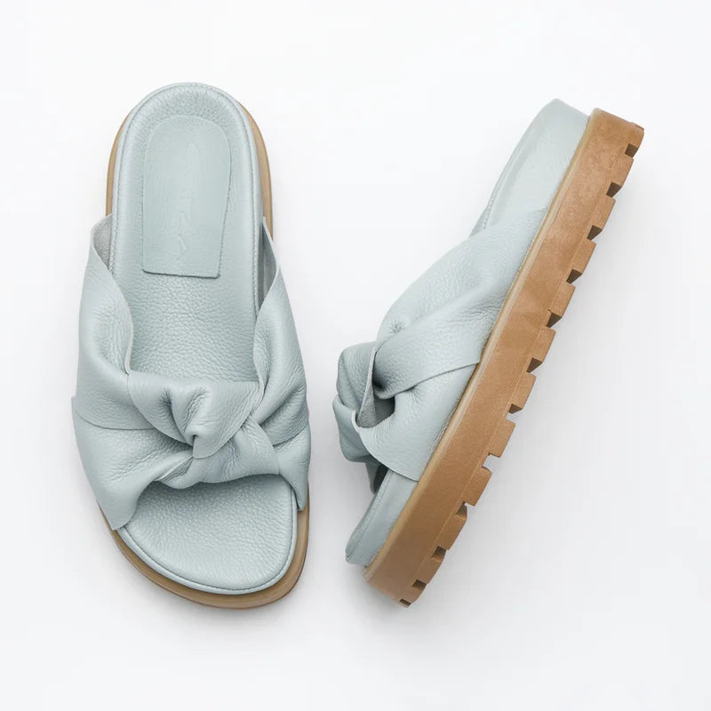 Knot Leather Slide Sandal Blue