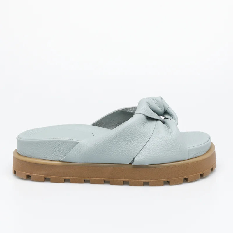 Knot Leather Slide Sandal Blue
