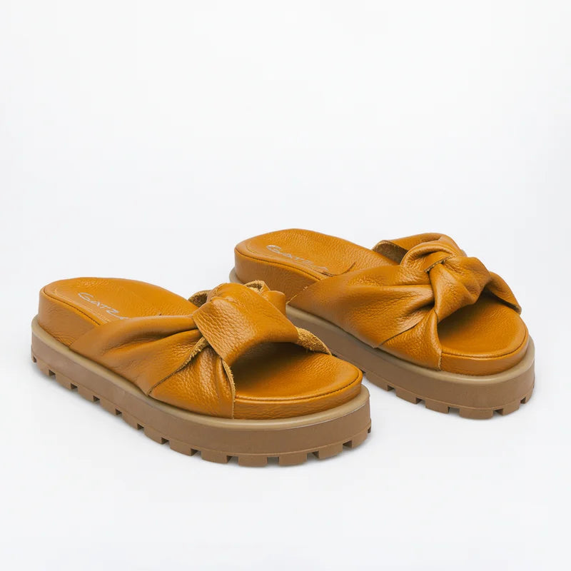 Knot Leather Slide Sandal Honey