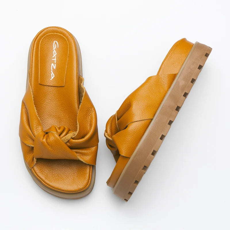 Knot Leather Slide Sandal Honey