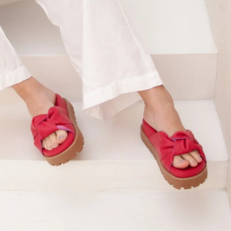 Knot Leather Slide Sandal Pink