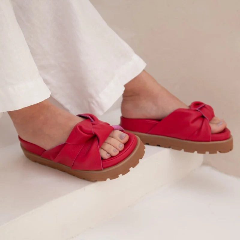 Knot Leather Slide Sandal Pink