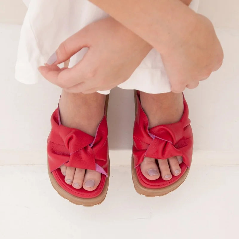 Knot Leather Slide Sandal Pink