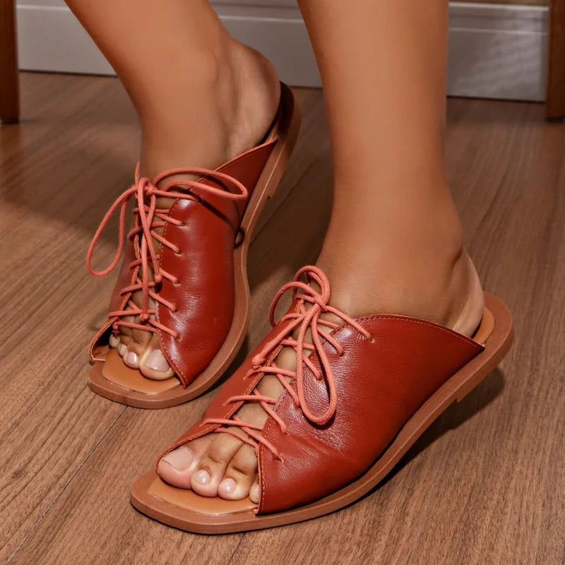 Tie-Up Flat Sandal - Rust