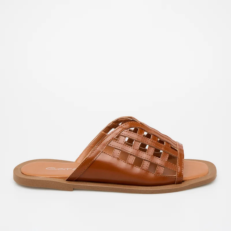 Brescia Caramel Leather Flat Sandal