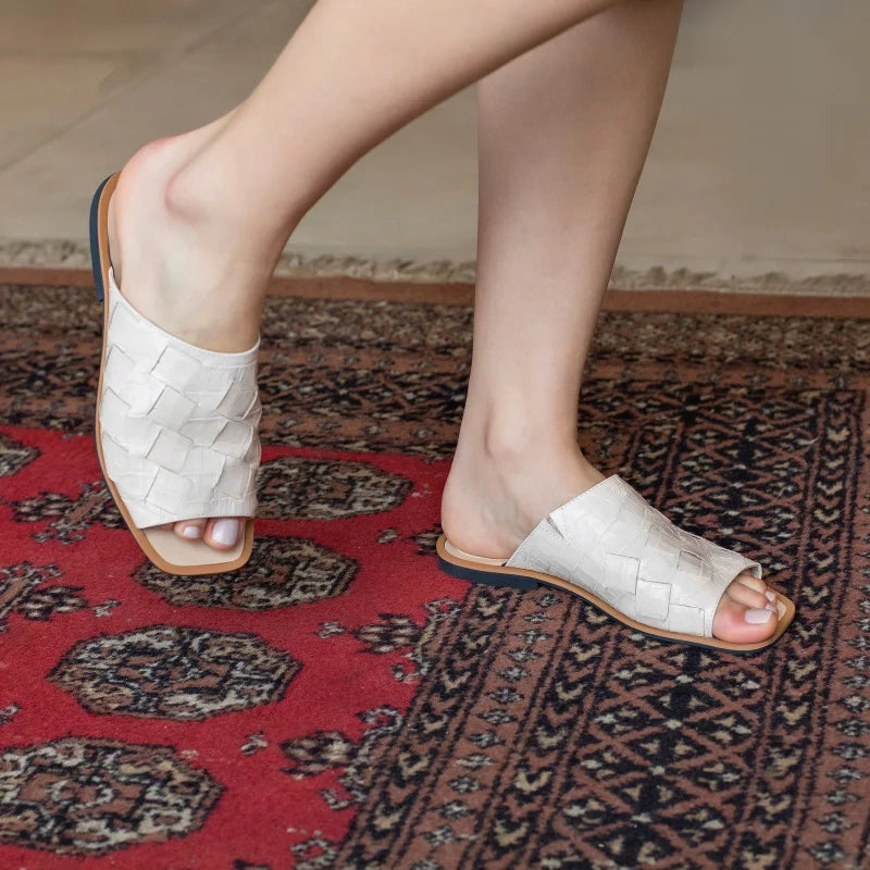 Interlaced Flat Sandal - White