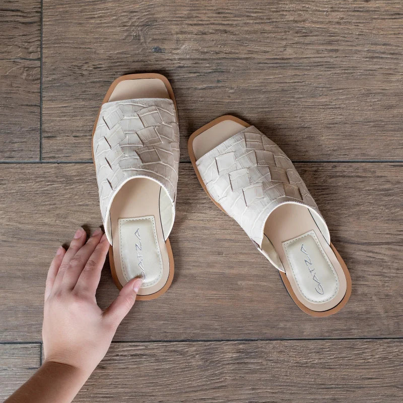 Interlaced Flat Sandal - White
