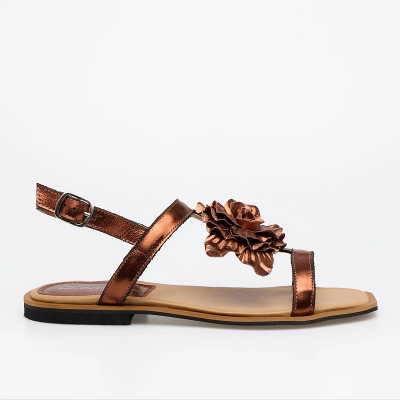 Fiorela Leather Flat Sandal - Copper