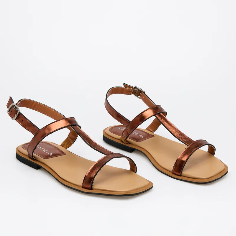 Fiorela Leather Flat Sandal - Copper